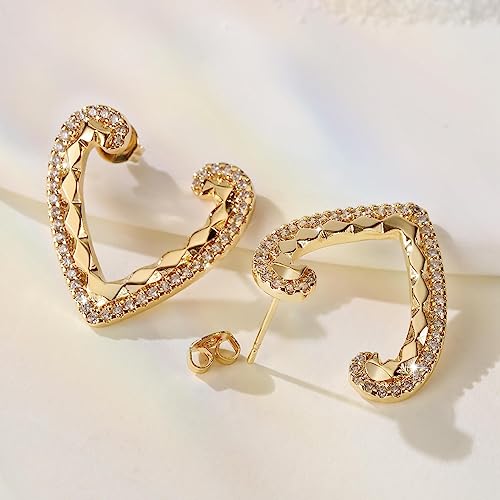 18K Crystal Heart Hoop Earrings for Women with Locket Design, White Crystal Cubic Zirconia Dangling Earrings Fine Jewelry Gifts for Her - color: Toroidal