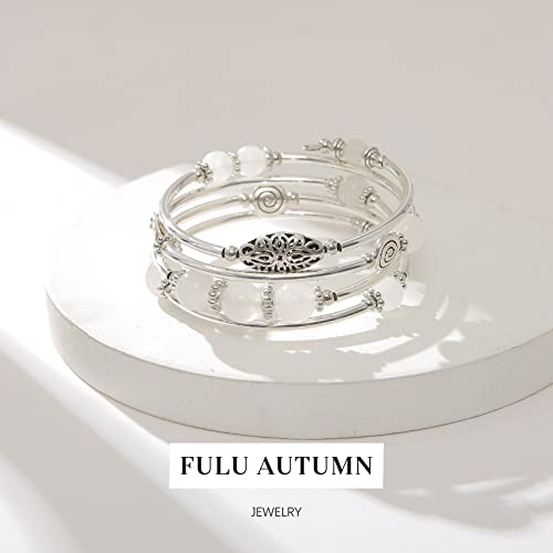 FULU AUTUMN Stackable Beaded Bracelets for Women Boho Wrap Silver Bracelet Layered Fashion Jewelry Gifts for Her - color: 17-White