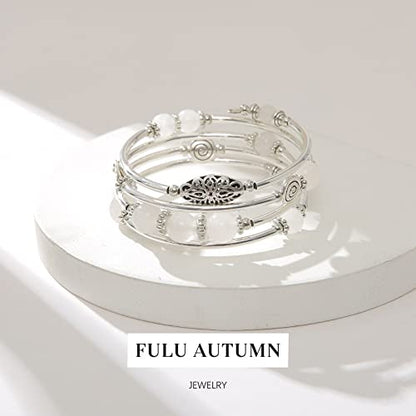 FULU AUTUMN Stackable Beaded Bracelets for Women Boho Wrap Silver Bracelet Layered Fashion Jewelry Gifts for Her - color: 17-White