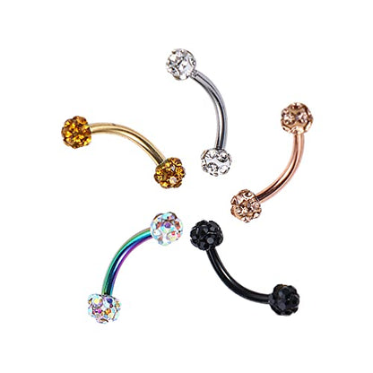 16G Stainless Steel Body Piercing Jewelry, Rhinestone Curved Barbell Eyebrow Rings, Curved Eyebrow Rings Button Ring - color: multicolor