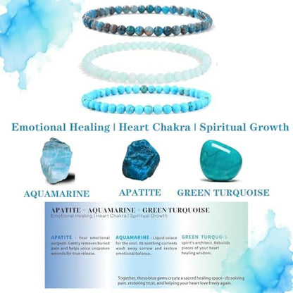 4mm 6mm 8mm Healing Crystal Bracelets for Women Men Natural Stone Beaded Stretch Bracelet Handmade Gemstone Reiki Spiritual Jewelry Gifts - color: Apatite+Aquamarine+Green Turquoise-Healing, size: 4mm