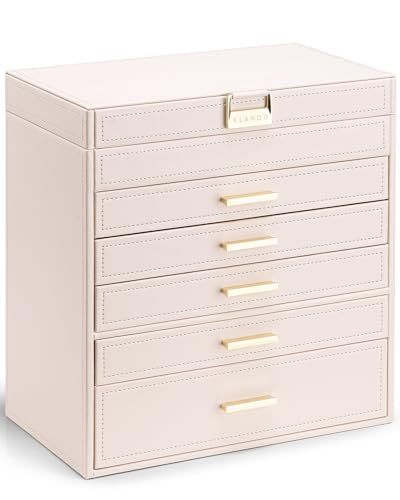 VLANDO 6 Layer Large Jewelry Box - Jewelry Holder Organizer, Jewelry Box Organizer for Drawer Necklace Ring Bracelet and Watch, Birthday Gift for Loved Ones - Pink - color: Pink, size: 6 Layer-Necklace