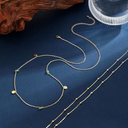 Waist Chain for Women 14K Gold/Silver Plated Body Chain Beads Link Belly Chains Belly Belt Waist Beads Chains Adjustable Sexy Bikini Body Jewelry Daily Belts Gifts for Women - style: 2Pcs Peacock Green Beads-GD