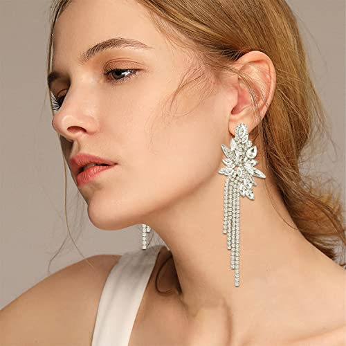 Marquise Crystal Bridal Chandelier Dangle Drop Earrings Ladies Gifts in Silver/Gold Tone - color: silver