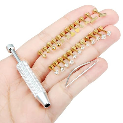 20/18/16g Gold Flat Back Threadless Earrings Nose Rings Lip Studs Surgical Steel Piercing Jewelry for Women Men - color: Gold, size: 16g=1.2mm