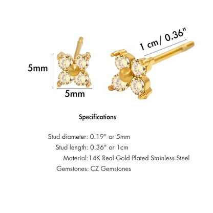 QueenBee 14K Gold Plated Ivy Flower Birthstone Stud Earrings for Women Dainty Floral Gemstone Studs Unique Jewelry Gift for Her - color: Nov-Citrine