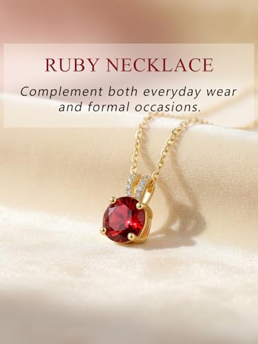CYW Genuine Sapphire/Emerald/Ruby/Moissanite Necklace for Women, Really Authentic Solid 925 Sterling Silver, 16"/18"/20" Adjustable Chain, Anniversary Mother's Day Valentines Gift - color: Ruby - Round - Yellow Gold, size: 8mm