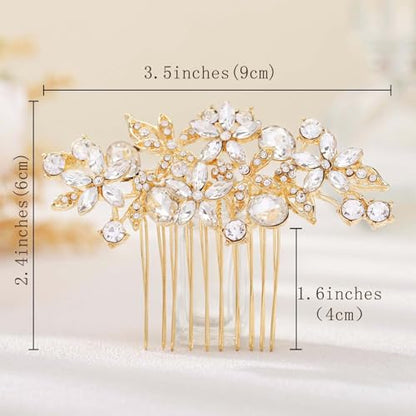 Olbye Rhinestone Crystal Bridal Headpiece - Flower Hair Comb, Clips for Brides, Bridesmaids, and Women (Gold) - color: Gold