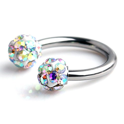 Ruifan Crystal Nose Septum Horseshoe Earring Eyebrow Lip Helix Tragus Cartilage Piercing Ring 16G 8mm - color: 1pc - 10mm Colorful