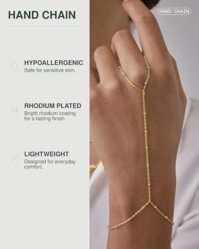 PAVOI Hand Chain Bracelet for Women, 14K Gold Plated Adjustable Ring Chain | Hand Chain Bracelet, Ring Bracelet Hand Chain, Arm & Body Jewelry - style: Satellite