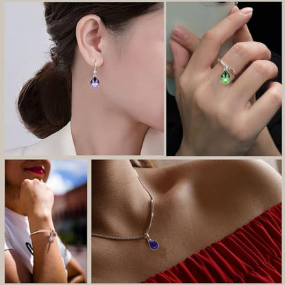Glass Rhinestone Charms, 48 Pcs 12 Colors Birthstone Beads Crystal Dangle Pendants for Jewelry Making Earrings Necklace Bracelet - color: Silver