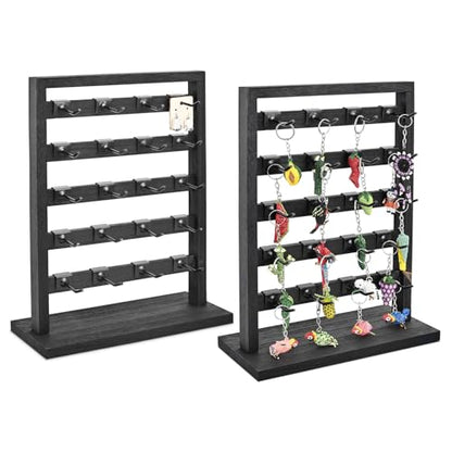 Ikee Design 2pcs Wood Jewelry Earring Display Rack 20 Removable Metal Hooks | Wooden 5 Tiers Jewelry Display Rack with Hooks: Comes with 20 removable metal hooks for earrings, earring cards, bracelets. - color: 8) Black, 2 Pieces