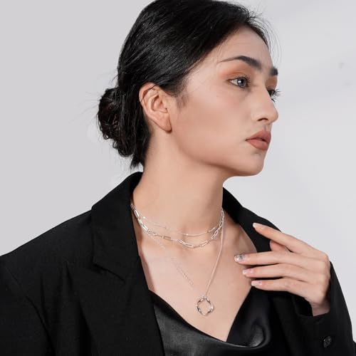 Layered Necklaces for Women | 14K Gold Plated Stackable Choker Necklace Set - Dainty Jewelry Gift - style: 3PCS-Silver twist circle layered necklaces