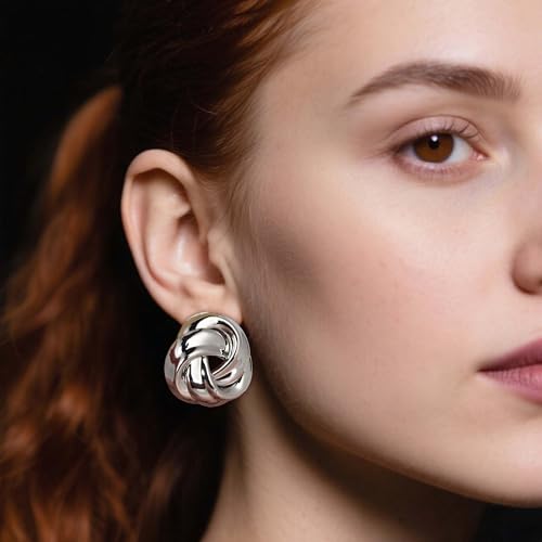 Love Knot Stud Earrings for Women Gold Plated Knot Earrings Geometric Twisted Statement Earrings Trendy Jewelry - color: Silver 35.2mm Knot