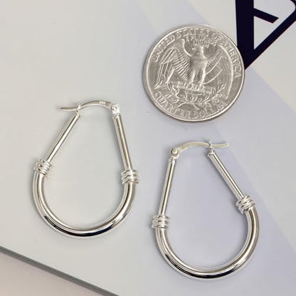 LeCalla 925 Sterling Silver Hoop Earrings for Women | Italian Design Classic Diamond-Cut Textured Hoops Earring | Women's Oval Drop Shape Silver Earring Jewelry - color: Large Classic