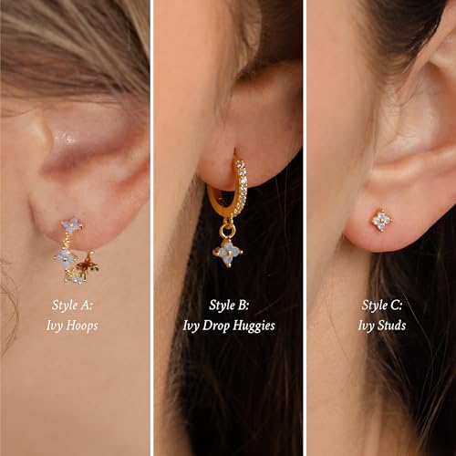 Sterling Silver Earrings Stacks for Women, Hypoallergenic Cartilage Earring | Dainty Stud Huggie Hoop Dangle Chain Earrings, 14K Gold/White Gold Plated - color: 6Pcs Gold Flower(Single Earring Not a Pair)