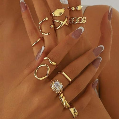 Chunky Rings for Women Stackable Vintage Adjustable Rings for Women Gold Statement Stone Ring Set Non Tarnish Vintage Jewelry - style: Gold 5