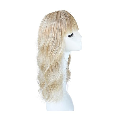 Synthetic Loose Water Wave Hair Topper With Bangs, Mixed Blonde | Clip in Hair Topper with Bangs Hair Toupee Hairpiece for Women Girls (18inch) - size: 18 Inch