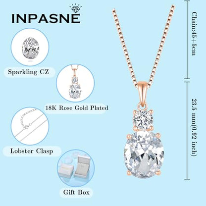 Birthstone Necklace for Women 925 Sterling Silver | Oval Cut Pendant Necklace, Jewelry for Mom Wife - color: Rose Gold