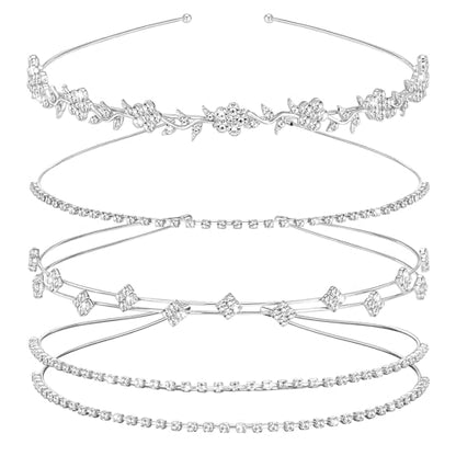 4 Pcs Rhinestone Headbands, Bridal Wedding Headband, Crystal Flower Girl Headpiece, Goddess Leaves Crown Metal Hair Band, Fairy Hair Accessories for Women, Prom Tiaras for Birthday Party - color: Silver