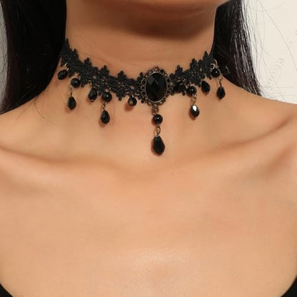 Gothic Black Choker Necklace for Women Layered Velvet Collar Jewelry for Halloween - color: A1