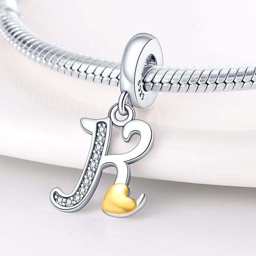 HappyStar Sterling Silver Letter Charms for Bracelets Alphabet Initial Dangle Charms Bead fit Pandora Bracelets Jewelry Gifts for Women - color: Letter charms K