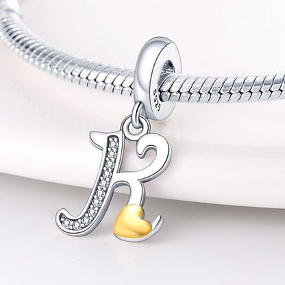 HappyStar Sterling Silver Letter Charms for Bracelets Alphabet Initial Dangle Charms Bead fit Pandora Bracelets Jewelry Gifts for Women - color: Letter charms K