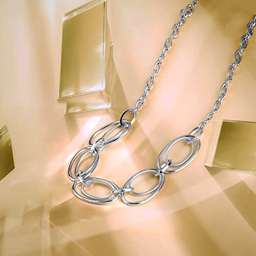 Gold Chunky Necklace for Women: Double Oval Link Statement Choker Necklace | 14k Gold Plated Loop Chain Trendy Fashion Jewelry for Daily Holiday Party - color: Silver