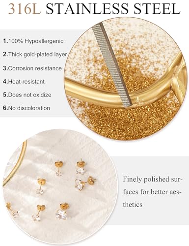 5 Pairs Huggie Hoop Earrings, Cubic Zirconia 14K Gold-Plated 316L Surgical Steel, Hypoallergenic Lightweight Design for Women & Men Cartilage & Multi-Piercing Stacking(13-21mm) - color: M+gold