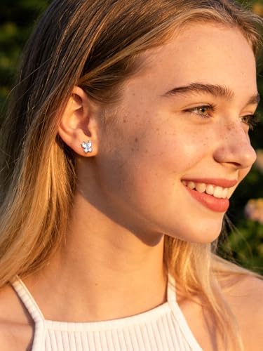 ChicSilver 925 Sterling Silver Bow/Butterfly Earrings for Women Hypoallergenic Birthstone Earrings Dainty Bow/Butterfly Jewelry Gift for Women - color: Butterfly-April-Diamond