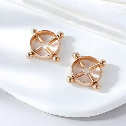 2Pcs Round Non Piercing Nipple Ring Fake Nipple Rings - color: Rose Gold
