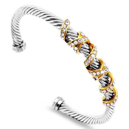 Twisted Cable Cuff Bracelets for Women 5mm Stainless Steel Cuff Bangle Bracelet Designer Inspired Jewelry Valentine Day Gift - color: D Silver & Gold