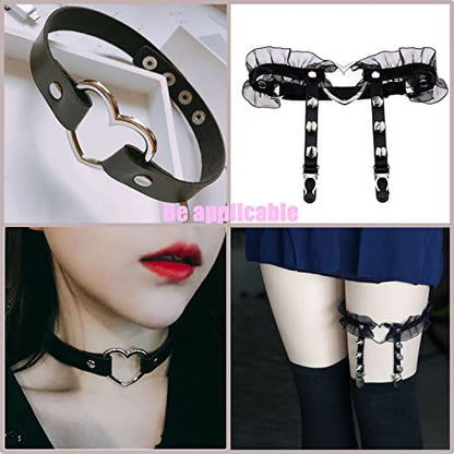 Heart Shape Metal Craft Ring Buckle,10 Pieces Heart Shape Hollow, for Punk Leather Choker Necklaces, Gothic Accessory - color: Stainless Steel