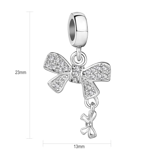 Knot Bow Tie Rose Gold Plated Dangle Women Bead Charms Compatible with Pandora Bracelets Mom Daughter Wife - style: bow tie dangle