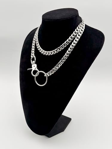 paloli Women's Slip Chain Rainbow Heart O-Ring Chunky Chain Necklace, Rays Cuban Long Layered Jewelry, Adjustable Lariat Y-Necklace Heart Loop Choker - color: L-Oring-Silver