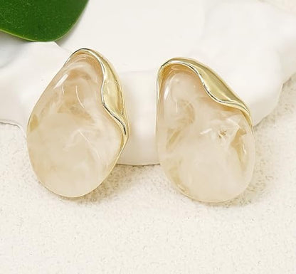 Acrylic Earrings for Women Irregular Resin Drop Earrings Metal Waterdrop Earring - color: White