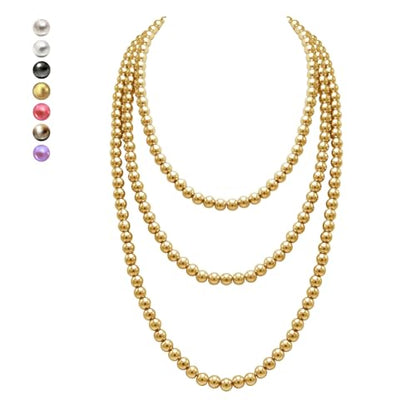 Women's Long Pearl Necklace - Natural Cultured Pearls - Luxurious 8mm Strand Pearls - 1920s Timeless Elegance - Great for Wives, Girlfriends, Sisters, and Besties - Length 60In/71In - color: 18K Golden Bubbly, size: 60In