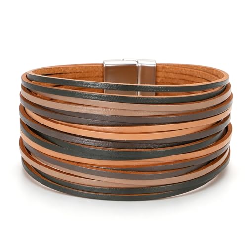 hotoo Leather Wrap Bracelet for Women - color: Pinkish gray