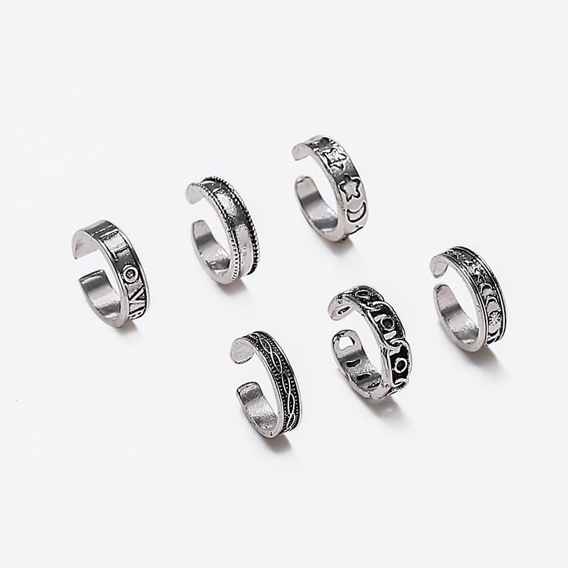 POYAMUSE Toe Rings with Sun, Moon and Star Patterns - Bohemian Knuckle Rings Set - Adjustable Opening Toe Rings for Women Beachy Barefoot Sandal Jewelry