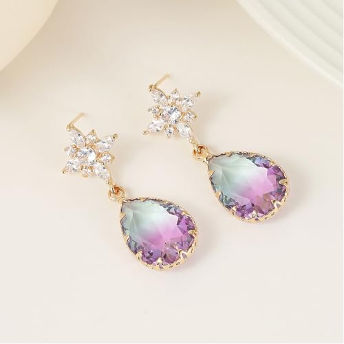 Crystal Earrings CXUEMH Teardrop Earrings for Women Blue and Green Dangle Earrings Elegant Earrings for Prom Emerald Green Earrings Formal Jewelry Crystal Drop Earrings - color: Style H