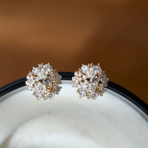 Clip-On Earrings for Womem Flower Faux Pearl Non Piercing Earrings Jewelry - color: Floral Cluster -CZ