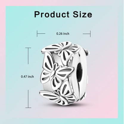 LUXILLA Charms for Bracelets & Necklace 925 Sterling Silver Charms Elephant Happy Birthday Charm Fit for Valentine's Day Mother's Day Jewelry Gift for Women - color: Butterfly Clip Spacer Charm