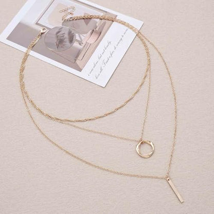 Vintage Layered Bar Pendant Necklace Hollow Circle Choker Necklace Gold Vertical Bar Necklaces Multilayer Chain Necklaces Jewelry for Women