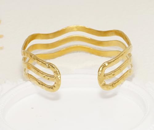 Multi-Layer Cuff Bracelet for Women Cross Wire Bracelets Open Wide Cuff Gold Bangle Bracelet - color: G