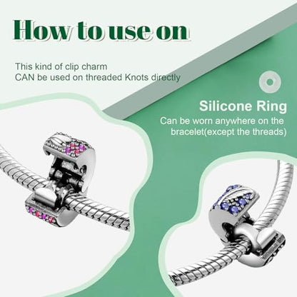 Clip Stopper Spacer Charms for Bracelets Necklaces, Compatible with Pandora,Jewery Making DIY - style: Twinkling Pavé Clip