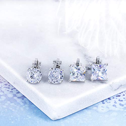 YOQUCOL 2 Pairs 8MM Cubic Zirconia Crystal Clip On Stud Earrings Non Pierced Stud Earrings For Women - color: White