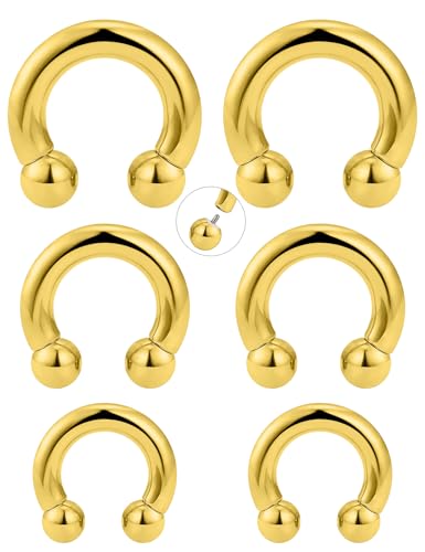 20G-00G Septum Rings Ear Gauges Earrings Stretching Kit 316L Surgical Steel Horseshoe Septum Pa Piercing Jewelry for Women 10mm 12mm 14mm 16mm - color: Gold, size: Gauge: 0G, Inner Dia: 14mm 16mm 19mm