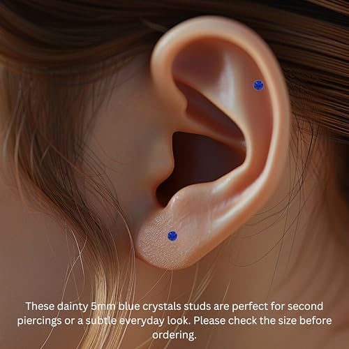 Stainless Steel Stud Earrings 5mm Crystal Birthstone Ultra-Tiny Cartilage Tragus Helix Second Ear Stackable Jewelry - color: September - Blue