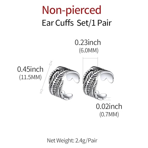 ChicSilver 925 Sterling Silver Ear Cuffs Non-Piercing Cartilage Earrings: Various Styles, Conch Cuffs (with Gift Box) - style: J: Feather Cuff