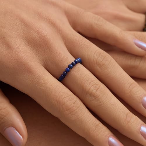 NLIEO Handmade Natural Gemstone Crystal Beaded Stretch Band Ring for Women | Handmade, 3mm Natural Stone, Size 7-12, Stretchy, Beaded Jewelry, Green Bead Rings, Trendy Jewelry Gift - style: Lapis Lazuli